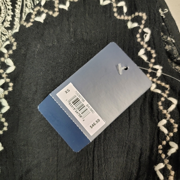 Lucky Brand Navy Blue Embroidered Boho Peasant Paisley Blouse Women's Size XS - Picture 4 of 7